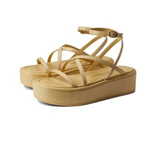 Stuart Weitzman Summerlift Strappy Platform Sandals in Wheat / Raffia